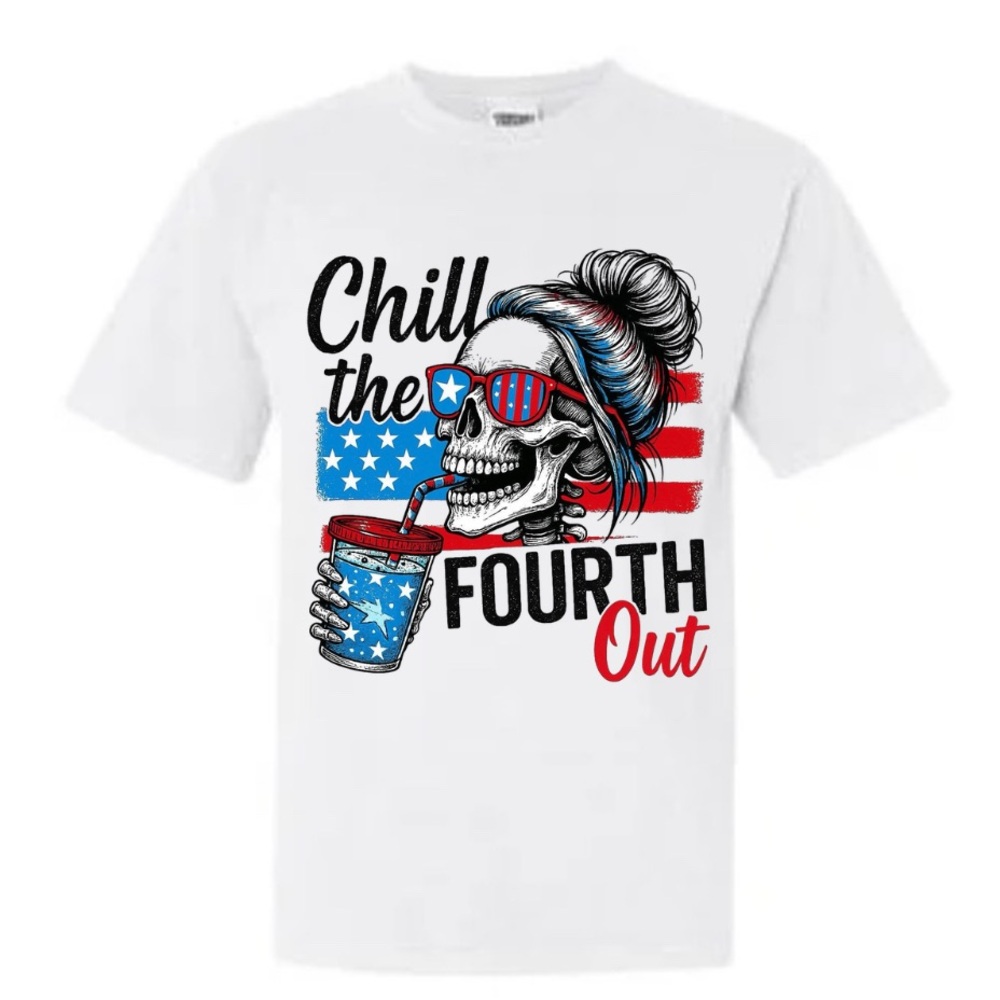 White Graphic T-Shirt with Patriotic Skull Design